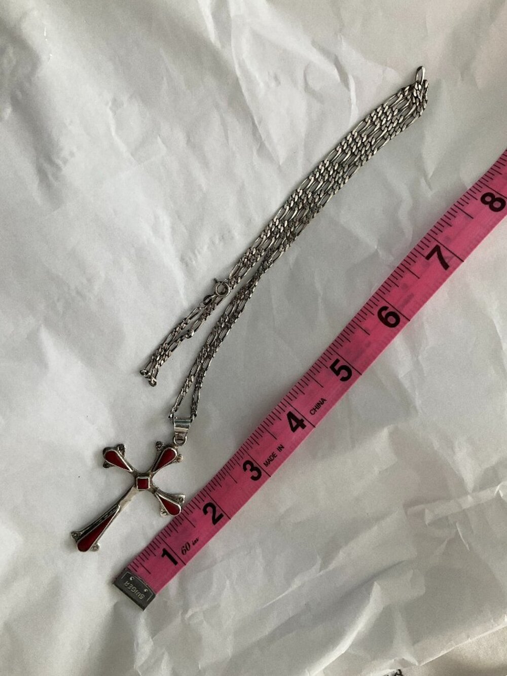 Large Vintage 925 silver and red jasper fancy cross with chain - Picture 4 of 6